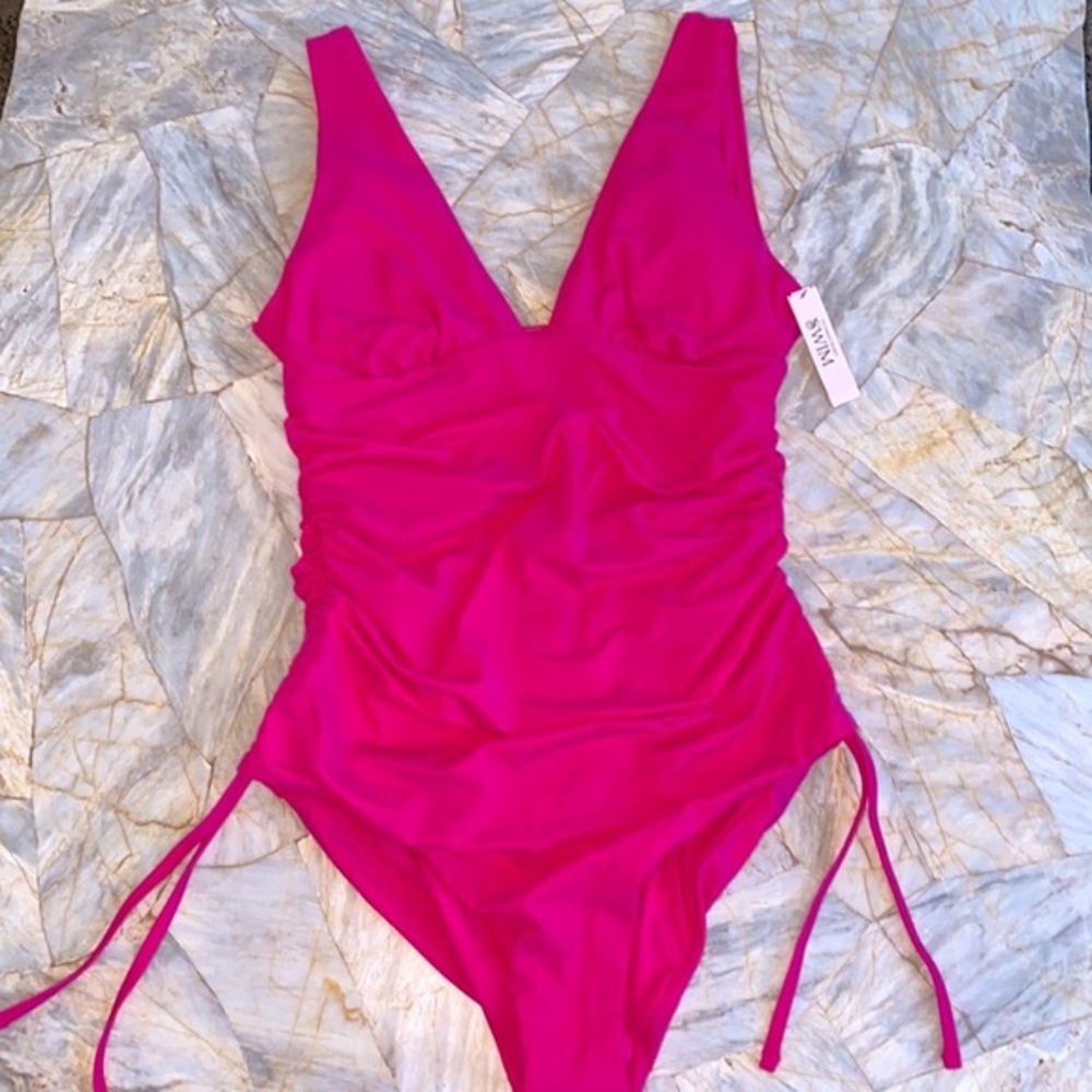 Victoria's Secret One Piece Karima Plunge Swim Suit Pink Ruched Swimsuit Small